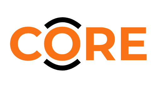CORE logo with orange and black design on a white background